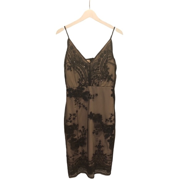 NWOT  Spaghetti Strap Black embroidered Dress Med - Picture 1 of 3